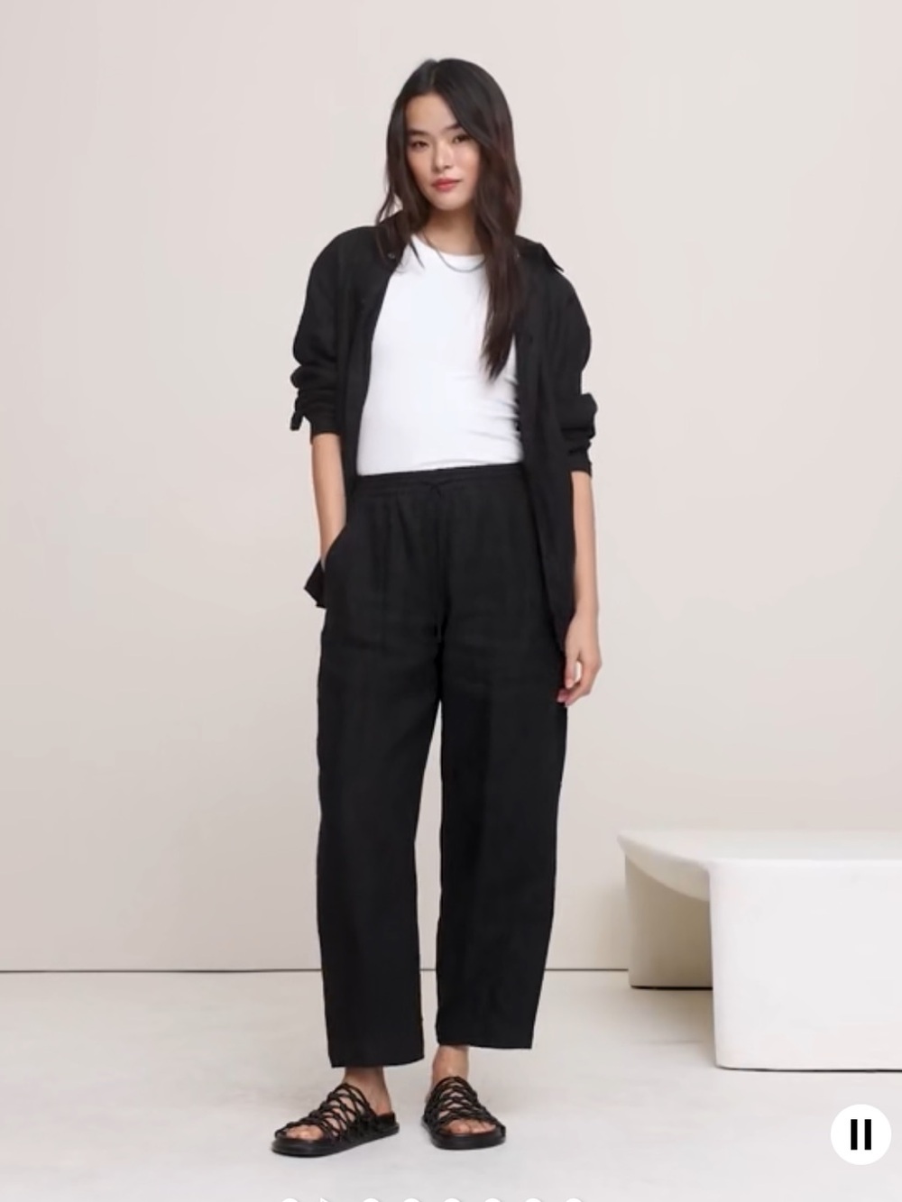Banana Republic Black Linen Barrel Leg Pull On Pants NWT Medium
